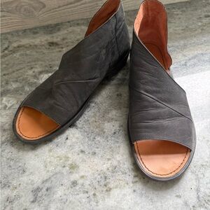 Free People Open-Toe Wrap Sandals in soft black leather with Tan Footbed